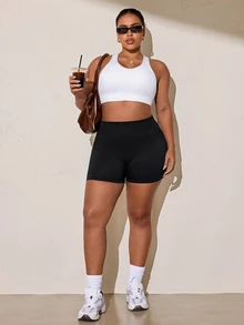 Rhythm Era Women's Plus Size Solid Color Casual Versatile Daily Gym Active Travel Sports Shorts Black Summer - Black - View 7
