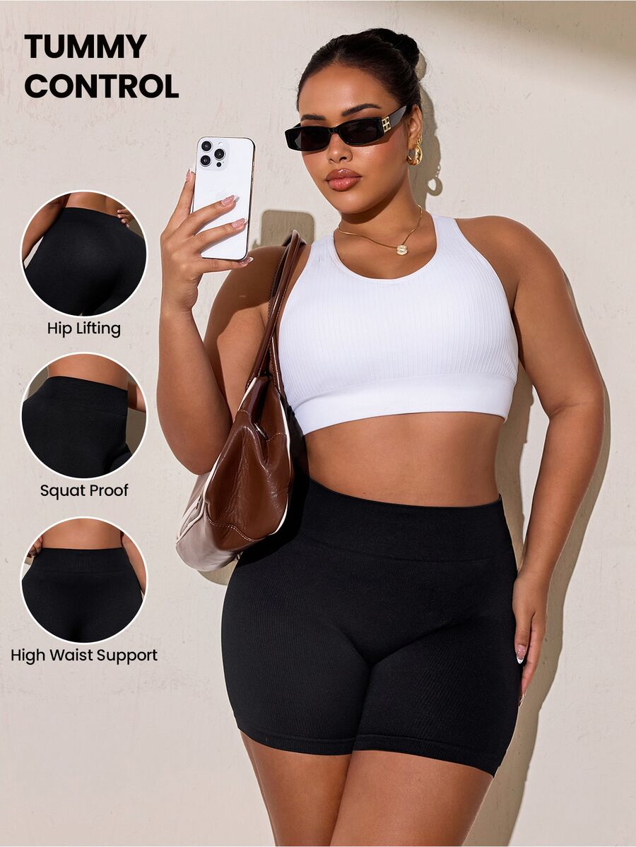 Rhythm Era Women's Plus Size Solid Color Casual Versatile Daily Gym Active Travel Sports Shorts Black Summer - Black - View 1