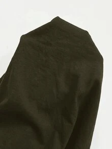 SHEIN PETITE CURVE 女款大尺碼純色抽繩腰寬腿寬鬆休閒長褲 - 軍綠色 - 查看 7