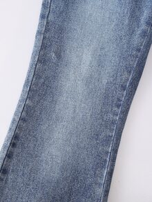 Genkimix Kids 女童復古可愛 Y2K 街頭風美學磨損牛仔褲 海軍藍水洗 蝴蝶刺繡 喇叭褲 棉彈力 校園運動風 - 中等水洗藍 - 查看 9