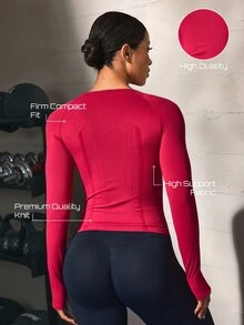 Solea Cove Women's Solid Color Slim Fit Long Sleeve Sports T-Shirt - Burgundy - View 2