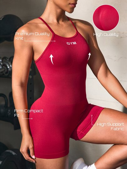 Solea Cove Seamless Women's One-Piece Workout Jumpsuit, Backless Shoulder Strap Design, High-Quality Solid Color Yoga Fitness Bodysuit Shorts For Exercise, Running And Casual Wear