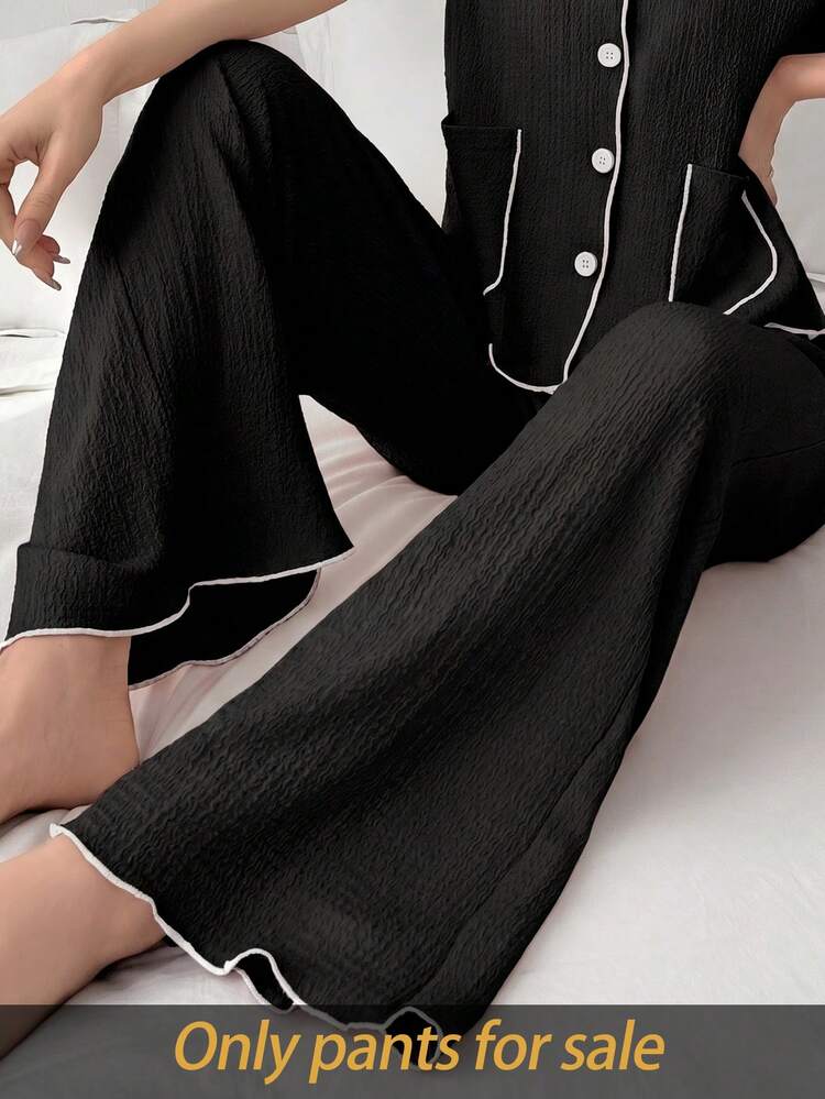 SHEIN Contrast Color Trim Jacquard Knit Women Lounge Pants - Black - View 5