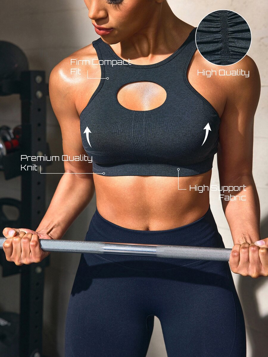 Solea Cove Women's Hollow-Out Seamless Sports Bra - Dark Grey - View 1