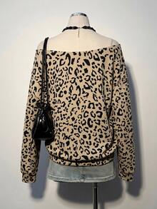 SHEIN EZwear 女款開學穿搭衛衣，露肩多種穿法，休閒街頭時尚豹紋，適合夜店派對 - 彩色 - 查看 2
