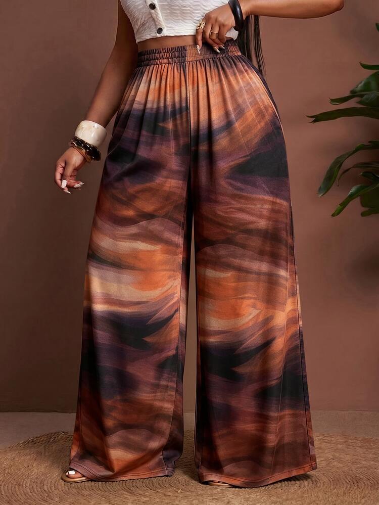 Slaydiva Celana Ukuran Besar Motif Matahari Terbenam Tie-Dye Cokelat - MultiWarna - View 3