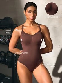 Solea Cove Women's Seamless Backless Jumpsuit With Shoulder Straps, Tight Fit Sports One-Piece - Brown - View 6