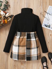 Tween Girl High Neck Tee & Plaid Skirt Without Bag - Multicolor - View 2