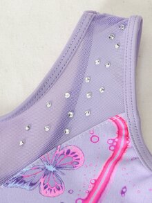 女孩運動套裝 彩虹印花無袖兒童舞蹈體操連身衣 表演服 7歲生日 秋季公主風 - 紫色 - 查看 7