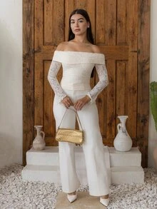 Andrea Bello Camiseta Minimalista de Manga Longa com Ombros à Mostra para Mulheres, Uso Casual Diário - Branco - Visão 4