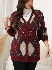 Easowa Curve Plus Size Women's Solid Color Fall Black Sweater Cardigan With Pockets Holiday Outfit - Multicolor - View 7
