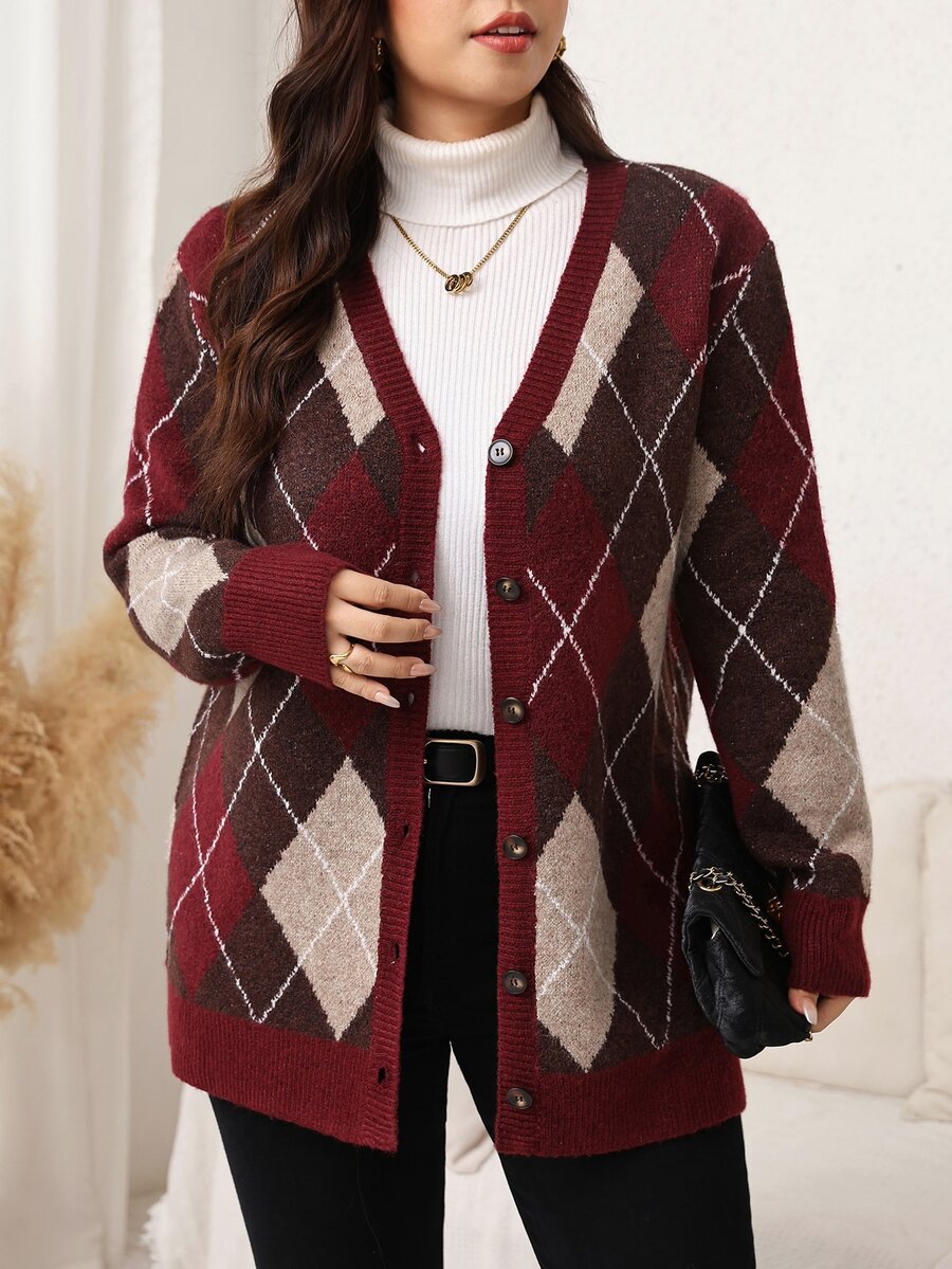 Easowa Curve Plus Size Women's Solid Color Fall Black Sweater Cardigan With Pockets Holiday Outfit - Multicolor - View 1