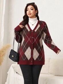 Easowa Curve Plus Size Women's Solid Color Fall Black Sweater Cardigan With Pockets Holiday Outfit - Multicolor - View 6