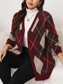 Easowa Curve Plus Size Women's Solid Color Fall Black Sweater Cardigan With Pockets Holiday Outfit - Multicolor - View 5