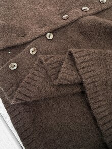 SHEIN LUNE Plus Size Autumn Casual Solid Color Front Button Knit Dress - Coffee Brown - View 7