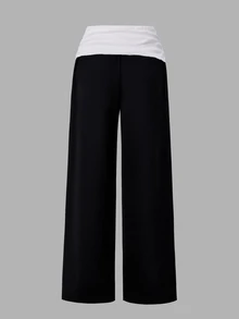 SHEIN Teen Girls Casual All-Match Versatile Daily Home School Wide Waist Straight Leg Sweatpants 2pcs/Set Autumn/Winter - Black and White - View 2