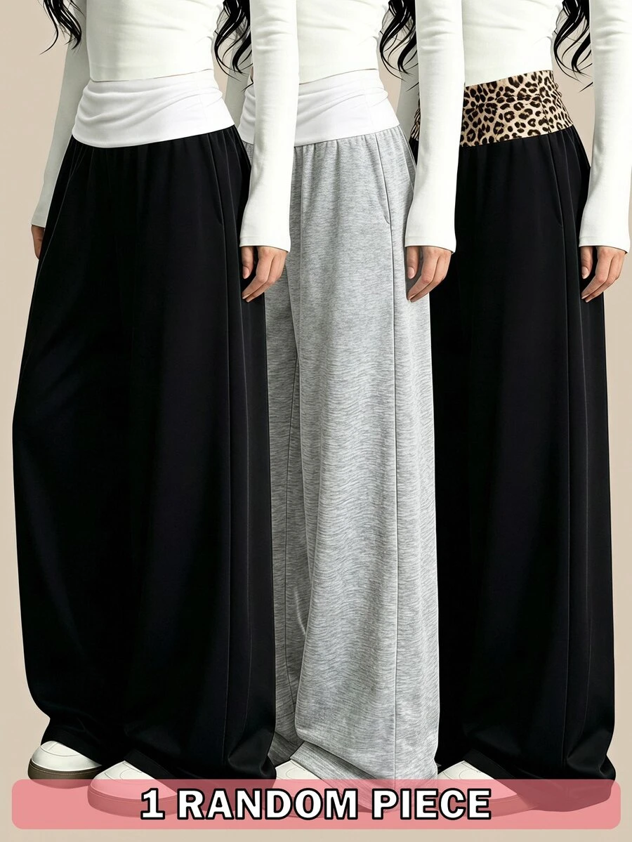 SHEIN Teen Girls Casual All-Match Versatile Daily Home School Wide Waist Straight Leg Sweatpants 2pcs/Set Autumn/Winter - Black and White - View 1