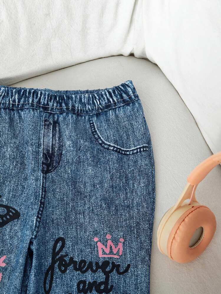 SHEIN Young Girl Knitted Fitted Casual Flare Pants - Blue - View 5