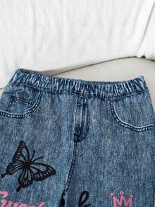 SHEIN Young Girl Knitted Fitted Casual Flare Pants - Blue - View 8