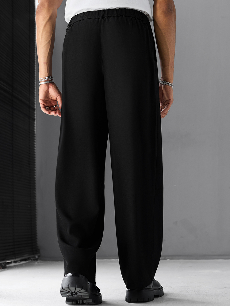 SLATEMANN Mature Casual Men's Pleated Design Wide Leg Loose Fit Long Pants - Black - View 2
