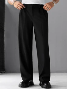 Manfinity Roughcore Mature Casual Men's Pleated Design Wide Leg Loose Fit Long Pants - Black - View 4