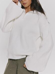 MUSERA White Oversized Wide Sleeve Jumper Autumn Winter Fall Daily Everyday Essential Core Knitwear - White - View 3