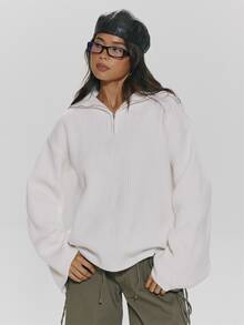 MUSERA White Oversized Wide Sleeve Jumper Autumn Winter Fall Daily Everyday Essential Core Knitwear - White - View 1