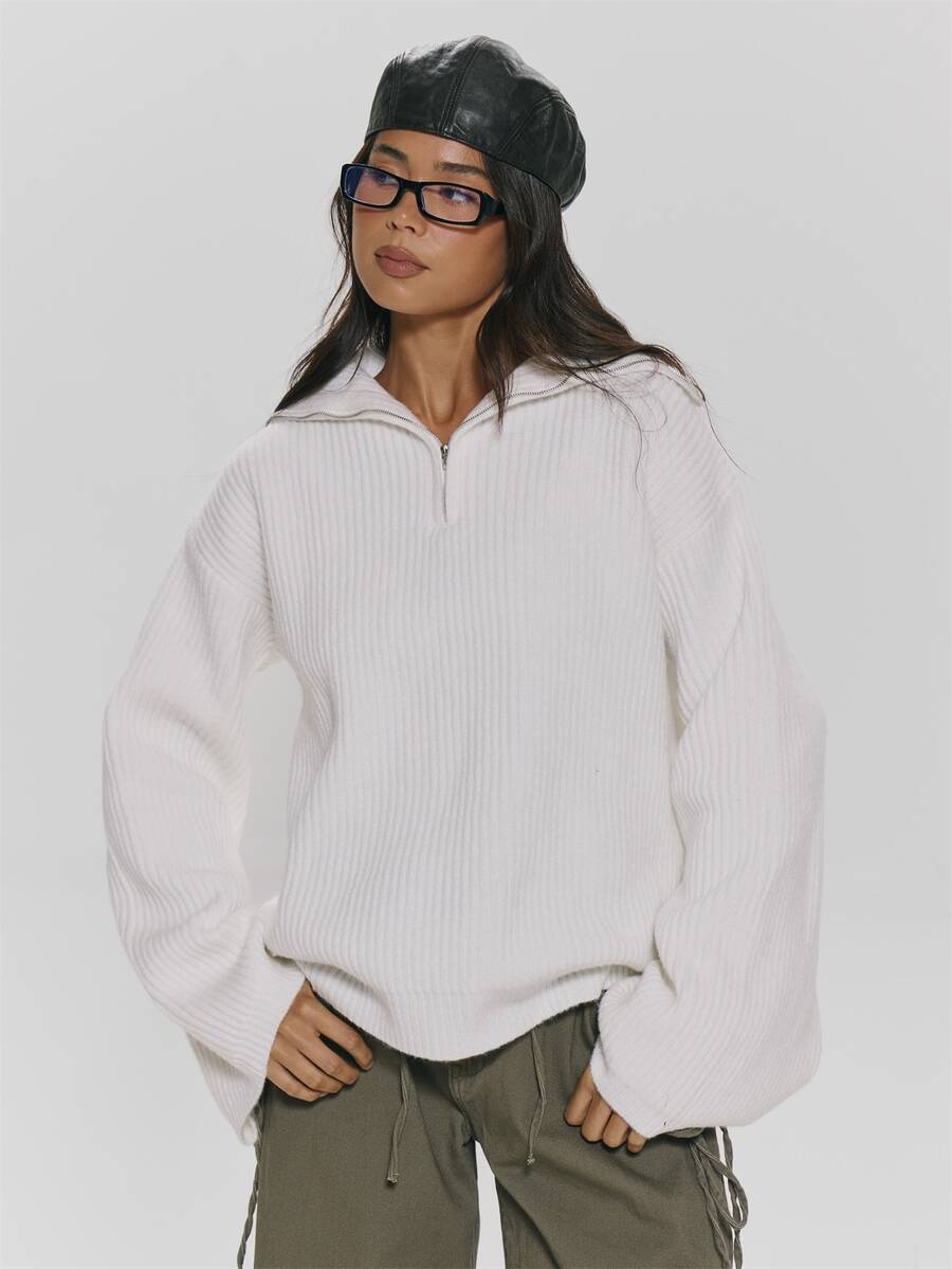 MUSERA White Oversized Wide Sleeve Jumper Autumn Winter Fall Daily Everyday Essential Core Knitwear - White - View 1