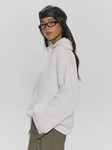 MUSERA White Oversized Wide Sleeve Jumper Autumn Winter Fall Daily Everyday Essential Core Knitwear - White - View 4