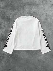 ROMWE MEN Street Life Men's Letter Print Crew Neck Long Sleeve T-Shirt, Suitable For Daily Wear In Spring And Summer - White - View 2