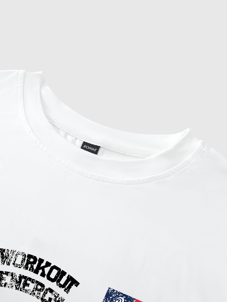ROMWE MEN Street Life Men's Letter Print Crew Neck Long Sleeve T-Shirt, Suitable For Daily Wear In Spring And Summer - White - View 6