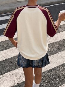 青少年女孩簡約休閒卡通圖案T恤，適合夏季 - 白色 - 查看 3