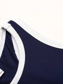 SHEIN Tween Girl Daily Active Casual Sports Solid Color Criss-Cross Tank Style Sports Dress Gym Navy Blue Summer For Tween Girl - Blue - View 3