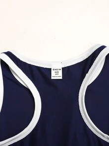 SHEIN Tween Girl Daily Active Casual Sports Solid Color Criss-Cross Tank Style Sports Dress Gym Navy Blue Summer For Tween Girl - Blue - View 7
