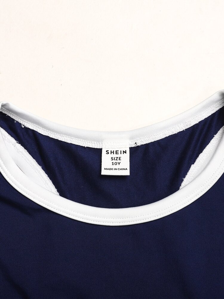 SHEIN Tween Girl Daily Active Casual Sports Solid Color Criss-Cross Tank Style Sports Dress Gym Navy Blue Summer For Tween Girl - Blue - View 4