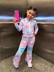 SHEIN Young Girl 2pcs Set Stand Collar Zipper Solid Color Long Sleeve Top And Long Pants, For Casual & Daily Wear & School Daily In Summer & Autumn - Multicolor - View 5