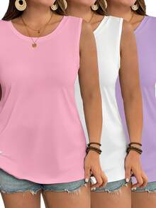 EMERY ROSE Conjunto de 3 piezas para mujer talla grande con parte superior sin mangas de cuello redondo de unicolor - Multicolor - Ver 3