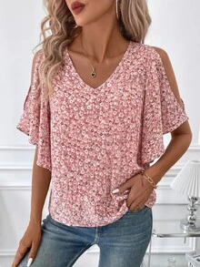 SHEIN Clasi 女款夏季花卉露肩上衣，優雅仙女風可愛波希米亞風，適合度假與派對，粉色花卉度假穿搭 - 粉色 - 查看 6