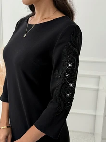 Miaspire Floral Pattern Casual Daily Summer Dress For Middle-Aged And Elderly Women - Black - View 2