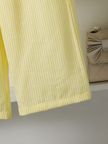 Souflis 2pcs/Set Young Girl Cotton Long Sleeve Shirt And Loose Fit Pant, Cream Yellow Stripe Back To School Outfit - Yellow - View 7
