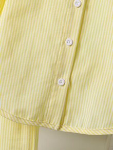 Souflis 2pcs/Set Young Girl Cotton Long Sleeve Shirt And Loose Fit Pant, Cream Yellow Stripe Back To School Outfit - Yellow - View 5