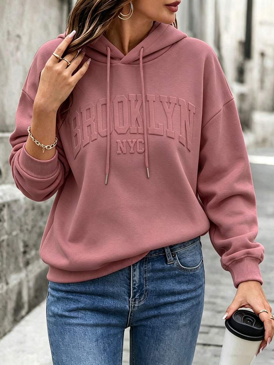 EMERY ROSE Sweatshirt Hoodie Longgar Kasual Wanita dengan Cetakan Huruf 3D, Wisuda, Guru, Pullover Kembali ke Sekolah Musim Gugur - Berwarna merah muda - View 1