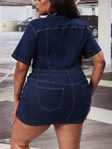 SHEIN CURVE+ Vestidos Denim Plus Size - Lavagem escura - Visão 2
