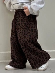 Dazy Kids Young Boys Loose Casual Leopard Print Pants, Autumn - Brown - View 1