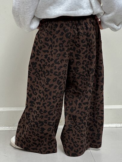 Dazy Kids Pantalones casuales holgados con estampado de leopardo para niños jóvenes, otoño