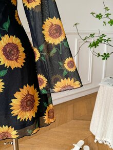 SHEIN EZwear 大尺碼女款V領花卉印花休閒波希米亞風度假秋季正式黑色洋裝 - 彩色 - 查看 5