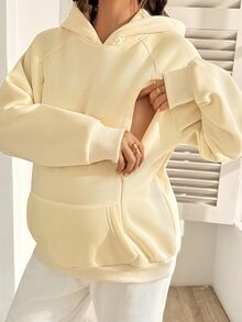 SHEIN Maternity Nursing Long Sleeve Pocket Hooded Sweatshirt Winter - Apricot - View 5