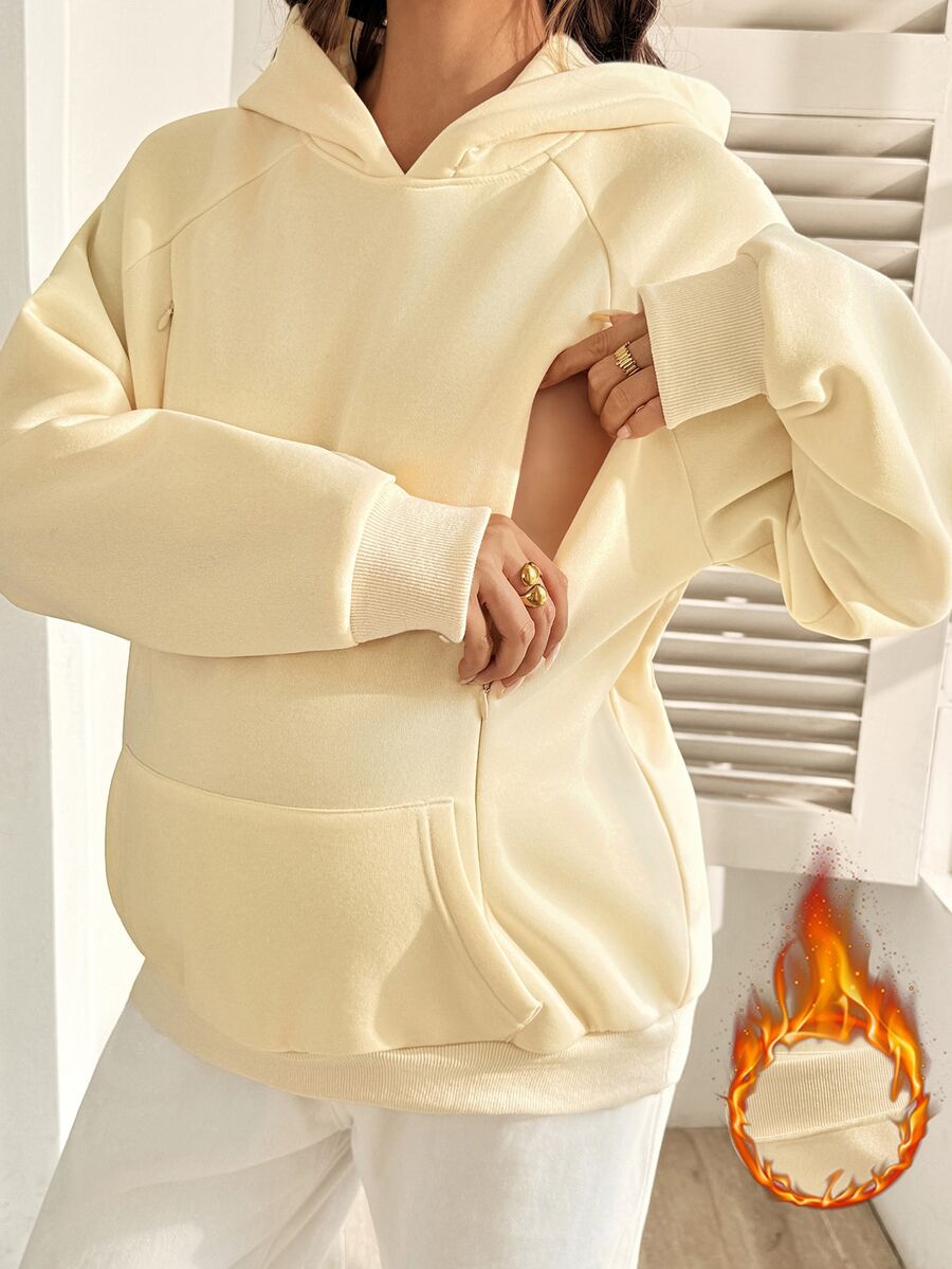 SHEIN Maternity Nursing Long Sleeve Pocket Hooded Sweatshirt Winter - Apricot - View 1