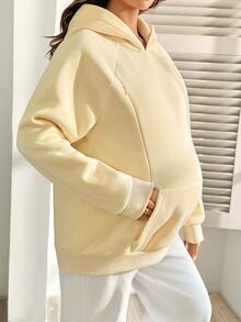 SHEIN Maternity Nursing Long Sleeve Pocket Hooded Sweatshirt Winter - Apricot - View 6