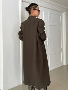 DAZY معطف طويل ذو صدر مزدوج وياقة لاقطة، ملابس خريفية للنساء رمضان - شوكولاته بني - مشاهدة 2